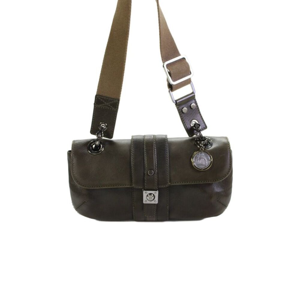Lanvin Womens Leather Buckle Button Shoulder Handbag Dark Green